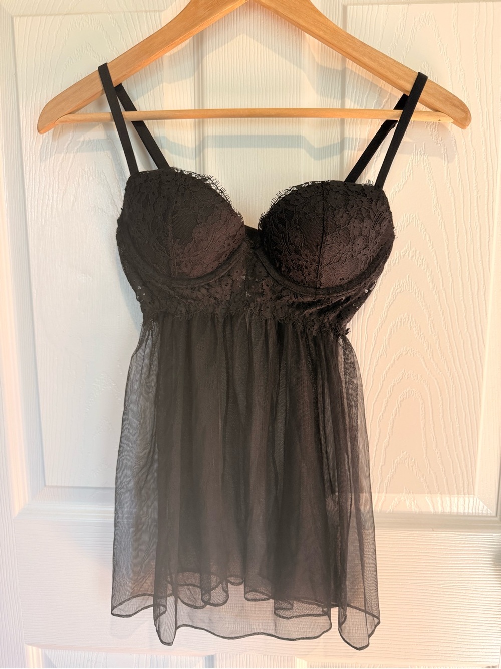 Victoria’s Secret Black Lace Bustier Babydoll Lingerie Slip